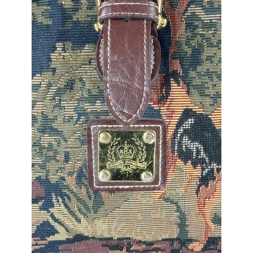 Vtg 1980's Capezio Equestrian Tapestry Faux Leather English Countryside Bag